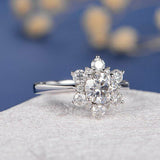 2ct Round Cut Diamond Engagement Ring 14k WhiteGold Finish Halo Floral Solitaire