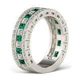 3Ct Round Cut Green Emerald Diamond Cubes Wedding Band Ring 14K White Gold Over