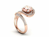 2.5ct Cushion Cut Peach Morganite Open Cocktail Bypass Ring 14k Rose Gold Finish