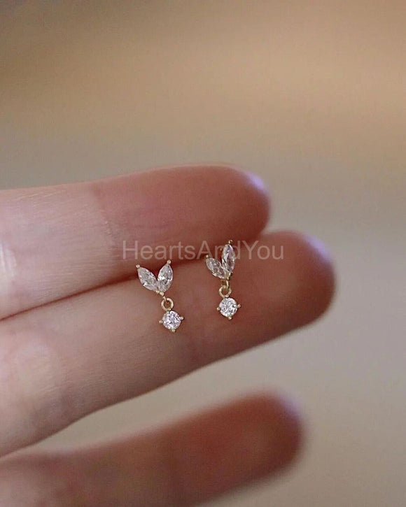 0.1ct Round Cut Moissanite Unique Design Drop Earrings 14k Yellow Gold Plated