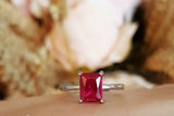 1.5ct Radiant Cut Pink Ruby Engagement Ring 14k White Gold Finish Solitaire