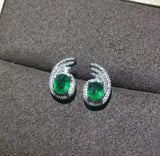 2ct Stud Earrings Oval Cut Green Emerald Halo Design 14k White Gold Finish