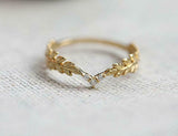 0.2ct Round Cut Diamond Tiara Floral Leaf Minimalist Ring 14k Yellow Gold Finish