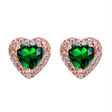 2ct Heart Cut Green Emerald Halo Heart Shape Stud Earrings 14k Rose Gold Finish