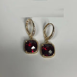 2ct Dangle Earrings Cushion Cut Ruby Ruby Diamond LeverBack 14k Yellow Gold Over