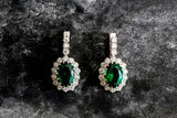 2.1ct Drop Earrings Oval Cut Green Emerald Diamond Halo 14k White Gold Finish