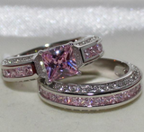 4Ct Princess Cut Pink Sapphire Diamond Bridal Set Ring Band 14K White Gold Over