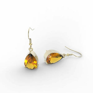 1ct Pear Cut Yellow Citrine Fish Hook Drop Earrings 14k Yellow Gold Finish