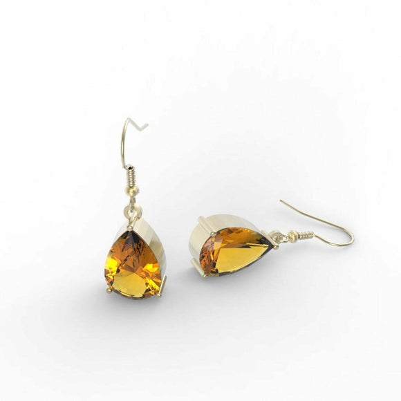 1ct Pear Cut Yellow Citrine Fish Hook Drop Earrings 14k Yellow Gold Finish