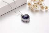 3ct Heart Cut Blue Sapphire Diamond Halo Pendant and Chain 14k White Gold Finish