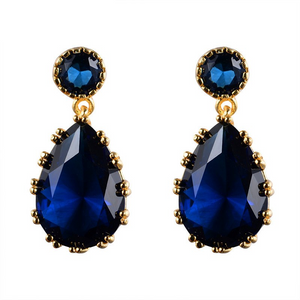 2.3ct Pear Cut Blue Sapphire Elegant Water Drop Earrings 14k Yellow Gold Finish