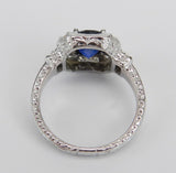 2.2ct Oval Blue Sapphire Art Deco Vintage Engagement Ring 14k White Gold Finish