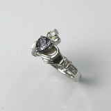 1ct Heart Cut Blue Tanzanite Engagement Ring Diamond Claddagh 14k WhiteGold Over