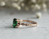 1.5Ct Oval Cut Green Emerald Vintage Diamond Solitaire Ring 14K Rose Gold Finish