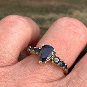 2ct Engagement Ring Pear Cut Sapphire Solitaire with Accent 14k Yellow Gold Over