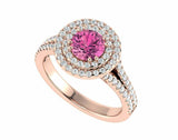 2ct Round Pink Sapphire Dual Halo Split Shank Engagement Ring 14k Rose Gold Over