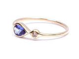 1ct Pear Cut Blue Tanzanite Two Stone Minimalist Ring 14k Yellow Gold Finish