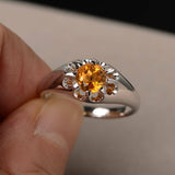 1ct Round Cut Yellow Citrine Floral Solitaire Engagement Ring 14k WhiteGold Over