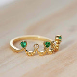 1ct Round Cut Green Emerald Engagement Ring Crown Tiara 14k Yellow Gold Finish