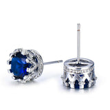 2ct Round Cut Blue Sapphire Crown for Women Stud Earrings 14k White Gold Finish