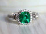 2ct Engagement Ring Cushion Cut Green Emerald Diamond Halo 14k White Gold Finish