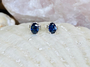 2ct Oval Cut Simulated Blue Sapphire Solitaire Stud Earring 14k WhiteGold Plated