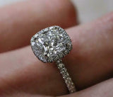 3Ct Cushion Cut Diamond Halo Engagement Ring 18K White Gold Finish Round Accents