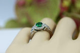 1ct Round Green Emerald Engagement Ring Halo Celtic Trinity 14k WhiteGold Finish