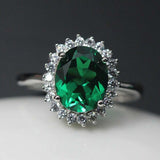 3ct Oval Cut Green Emerald Diamond Floral Halo Solitaire Ring 14k WhiteGold Over