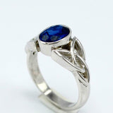 2ct Oval Blue Sapphire Engagement Ring Celtic Trinity Knot 14k White Gold Finish