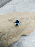 1.2ct Engagement Ring Pear Cut Blue Sapphire Diamond Accent 14k WhiteGold Finish