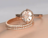 2.5ct Round Cut Peach Morganite Trio Set Engagement Ring 14k Rose Gold Finish