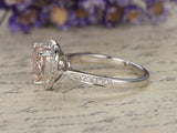 2ct Heart Cut Peach Morganite Engagement Ring Diamond Halo 14k White Gold Finish