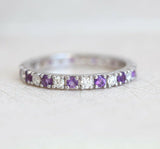 1ct Round Cut Purple Amethyst Eternity Wedding Band Ring 14k White Gold Finish