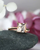 1ct Princess Cut Peach Morganite Solitaire Engagement Ring 14k Rose Gold Finish