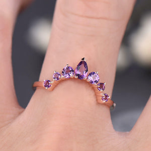 2Ct Pear Cut Purple Amethyst Princess Crown Engagement Ring 14K Rose Gold Finish