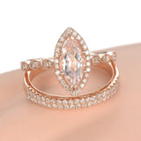 3ct Marquise Peach Morganite Halo Trio Set Engagement Ring 14k Rose Gold Finish