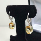 2ct Dangle Earrings Oval Yellow Sapphire Diamond LeverBack 14k White Gold Finish