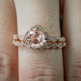 2.1Ct Cushion Cut Peach Morganite Bridal Set Engagement Ring 18K Rose Gold Over