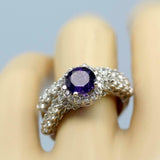 3ct Round Cut Purple Amethyst Engagement Ring Halo Bridal Set 14k WhiteGold Over