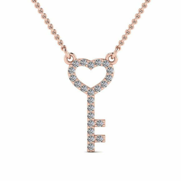 1ct Round Cut VVS1 D Diamond Heart Key Pendant 14k Rose Gold Finish NO CHAIN