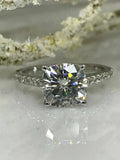 2ct Cushion Cut Diamond Accents Solitaire Engagement Ring 14k White Gold Finish