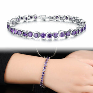 10ct Round Cut Purple Amethyst Wave Design Tennis Bracelet 14k White Gold Finish