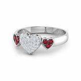 2Ct Round Cut Diamond Ruby Accent Trio Heart Engagement Ring 14K White Gold Over