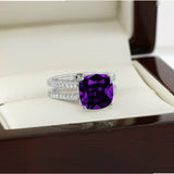 3Ct Cushion Cut Purple Amethyst Dual Band Engagement Ring 14K White Gold Finish