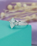 1ct Marquise Cut Diamond Vintage Trilogy Engagement Ring 14k White Gold Finish