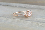 1.3ct Cushion Cut Peach Morganite Halo Engagement Ring 14k Rose Gold Finish