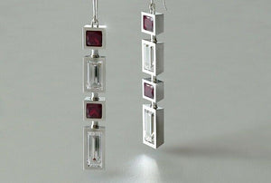 2ct Princess Cut Pink Ruby Bezel Set Drop Earrings 14k White Gold Finish