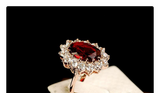 3Ct Oval Cut Red Garnet Diamond Halo Queens Engagement Ring 14K Rose Gold Finish