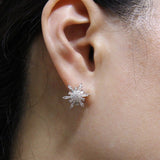 Snowflake Stud Earrings 1.3ct Baguette Cut VVS1D Diamond 14k White Gold Finish